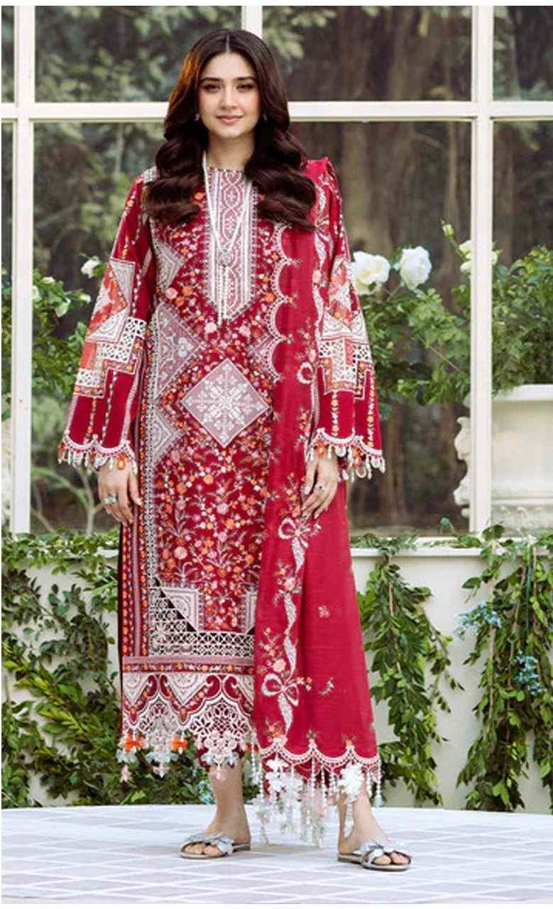 Crimson Red Luxury Embroidered 3-Piece Festive Suit — Premium Dhanak Collection