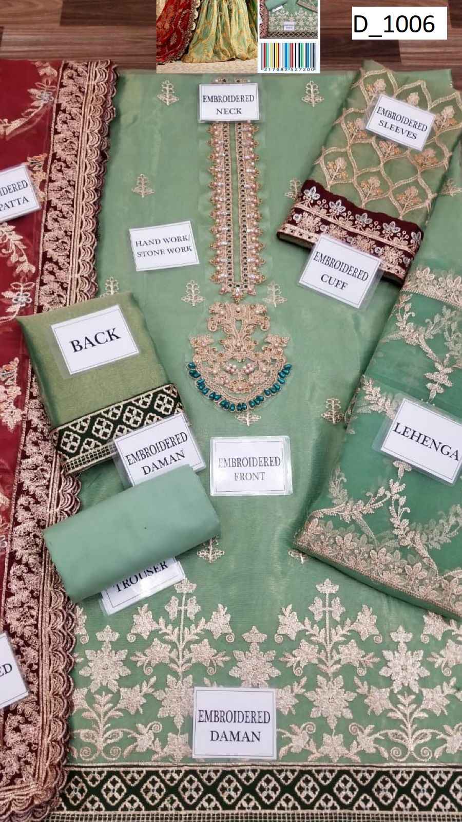 Mint Green & Maroon Luxury Bridal Embroidered Lehenga Outfit – Premium Wedding Edition