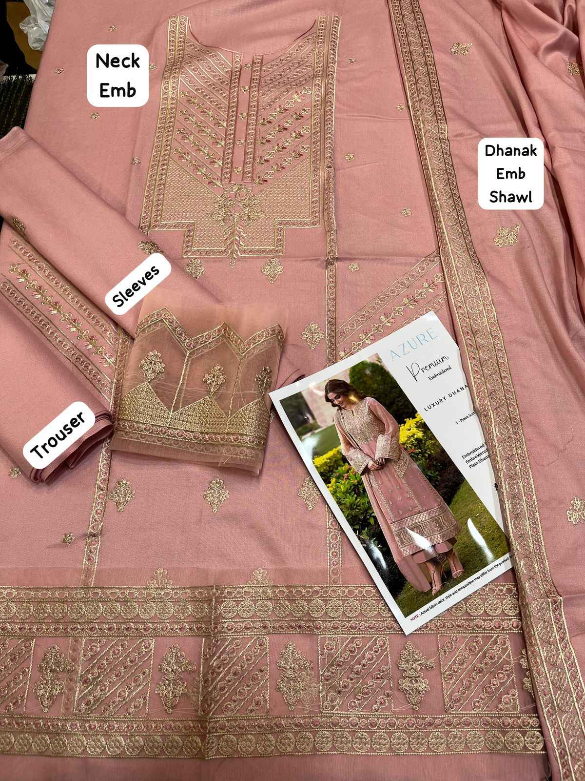 Elegant Peach Embroidered 3-Piece Suit – Luxury Formal Wear in dhanak fabrics